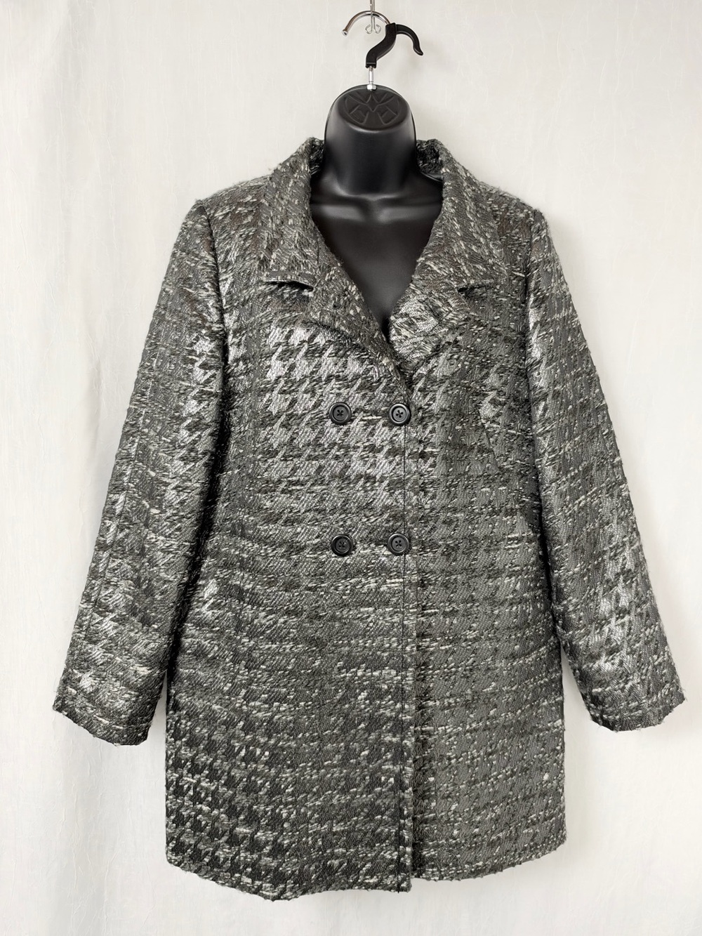 J. CREW metallic houndstooth tweed double-breasted coat | Wool Blend